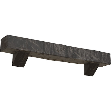 Ekena Millwork Kit w/ Breckinridge Corbels, Aged Cedar, 4"H  x 4"D x 48"W Hand Hewn Faux Wood Fireplace ManteL MANUHH04X04X48BKAC